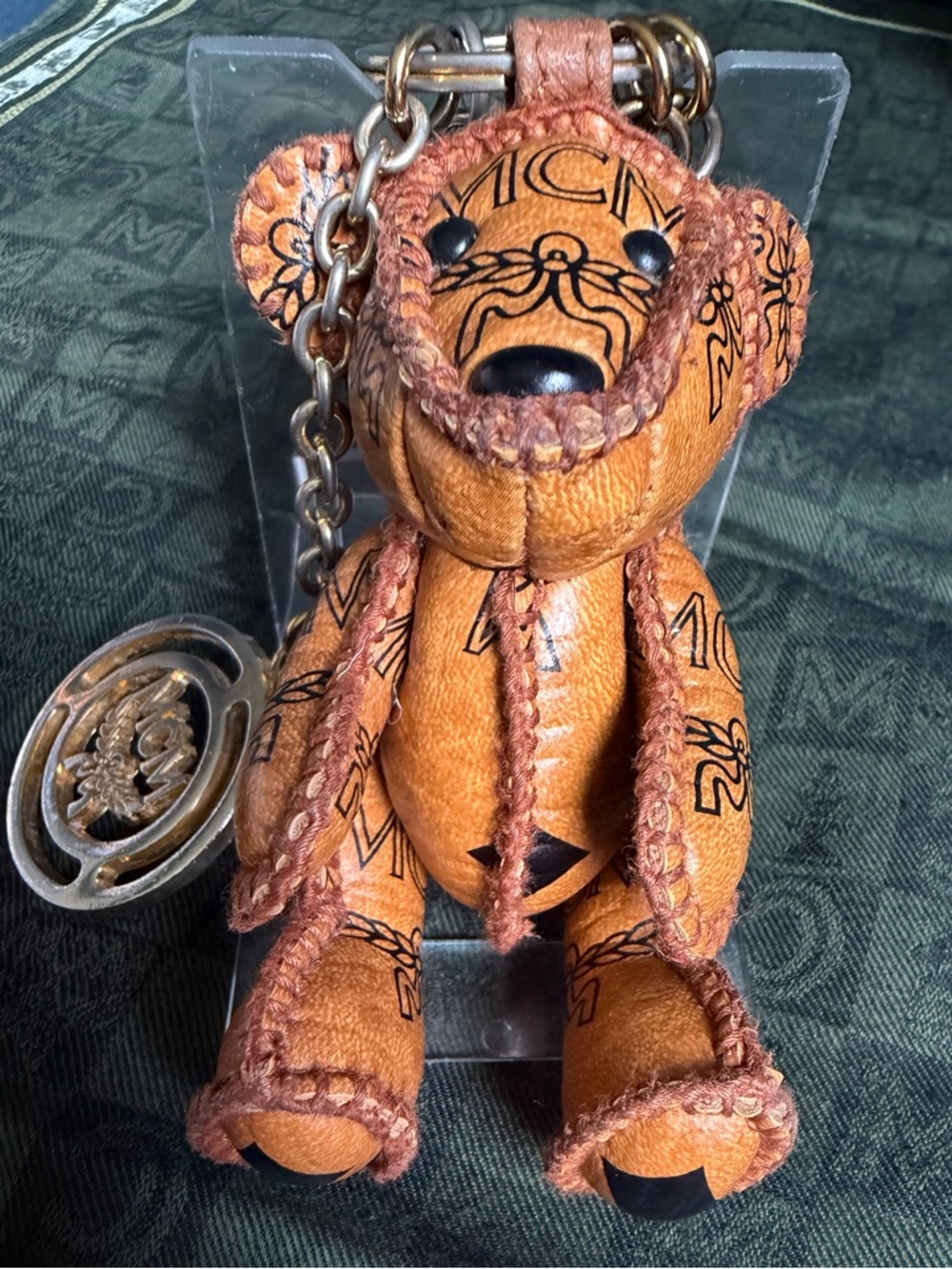MCM Cognac Logo Leather Teddy Bear Bag Charm/Key Chain.